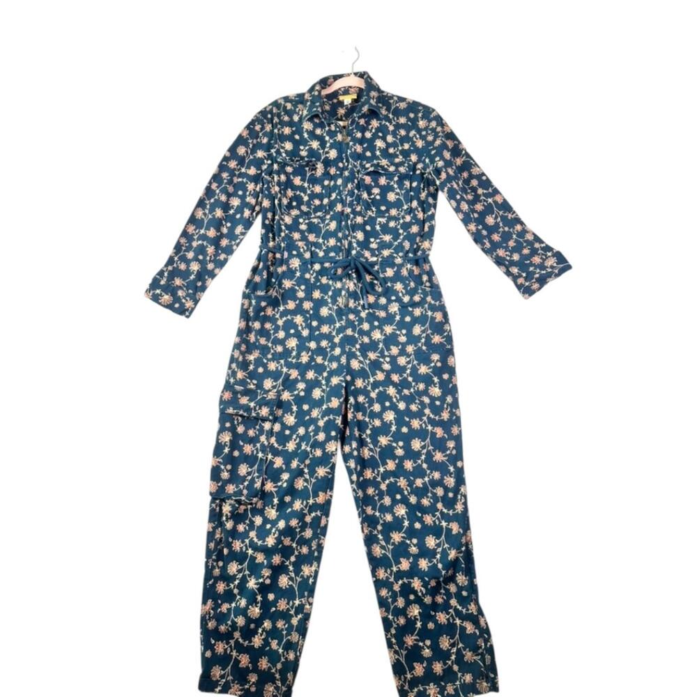 Future Collective x Jenny K. Lopez Floral Utility Jumpsuit Denim Blue Size 6 - Picture 3 of 15